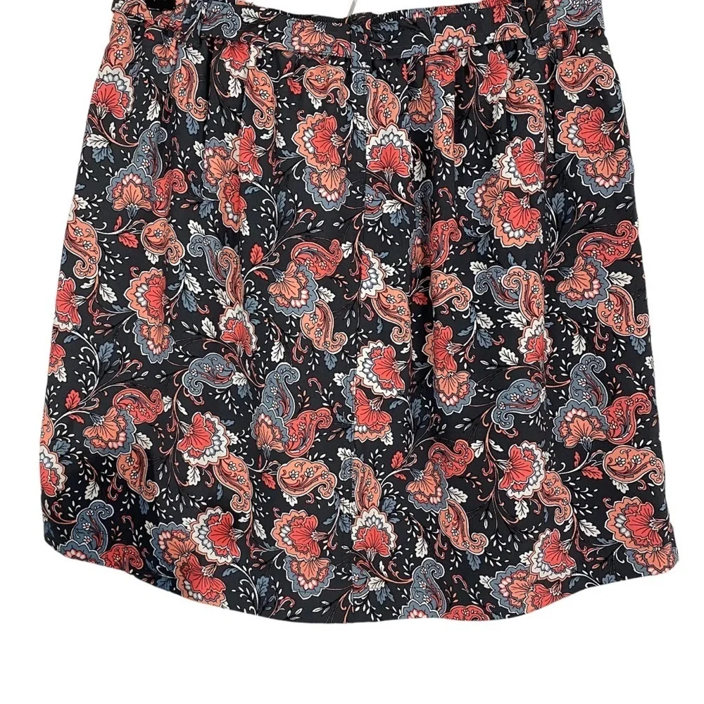 LOFT Womens Skirt Petite Size PM Floral Charcoal Gray Coral Tie Waist A-Line